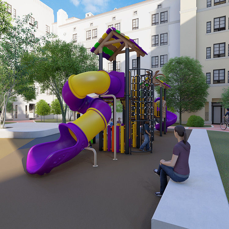 LLDPE Plastic Galvanized steel pipe Kids Playground Slide For Physical Fitness